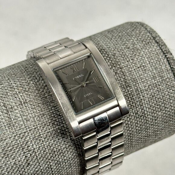Fossil Watch Womens 17mm Rectangle Arkitekt Steel Silver Tone 6.75" New Battery - Picture 1 of 12